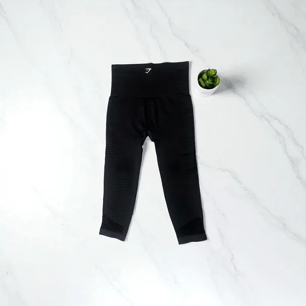 Gymshark Cropped Leggings‎ Black High Waisted Workout Gym Activewear Size 4 - Image 3
