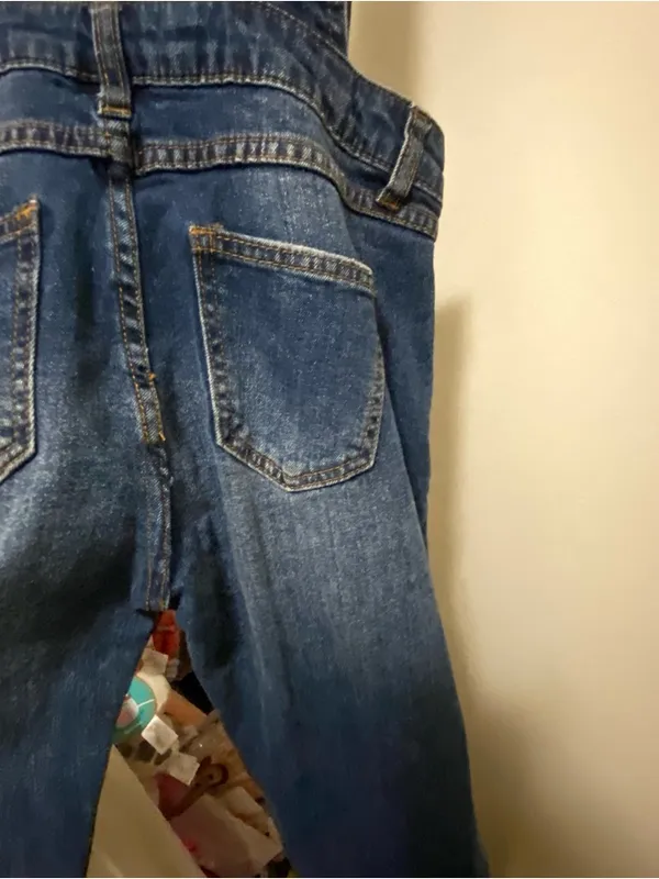 I&M Jeans Womens Dark Blue Wash Denim Overalls Pants S Small 29” Distressed - Image 9