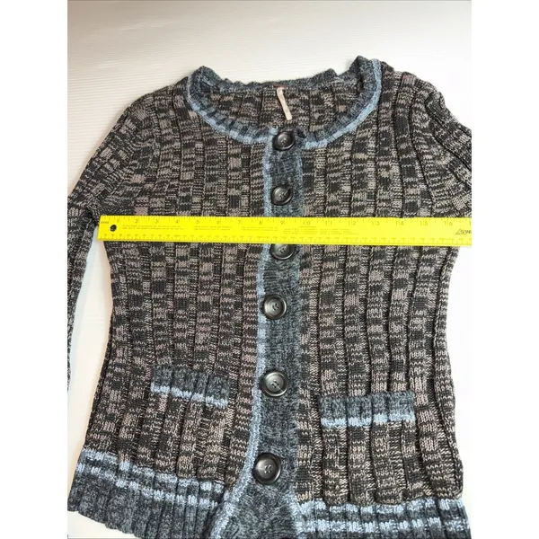 Free People Womens Walk In The Park Cardigan‎ Sweater M Cotton Blend Brown Blue - Image 4