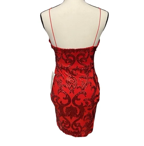 Lovely Day Hello Gorgeous Red Bodycon Sequin Mini Dress Size Small NWT - Image 3