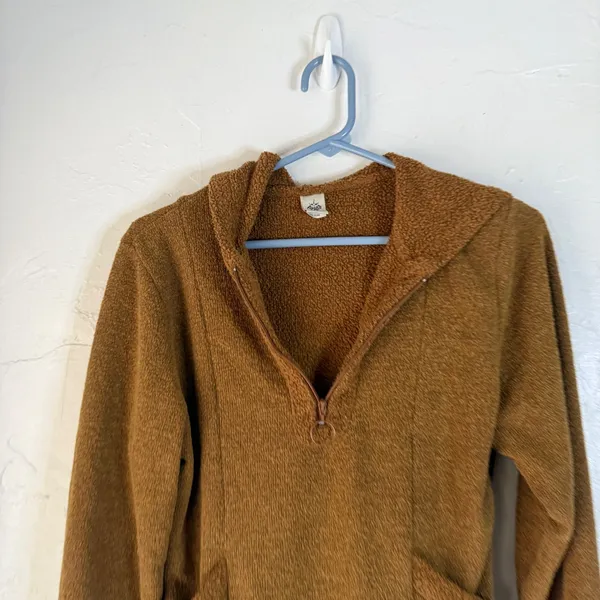 Prana Brown Fuzzy Fleece Half Zip Hoodie‎ Pullover Sweatshirt Women's Small - Image 3
