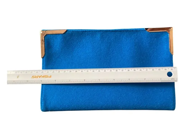 Shiraleah Chicago Blue Wool Blend Envelope Clutch Purse Gold Corner Accents Glam - Image 6