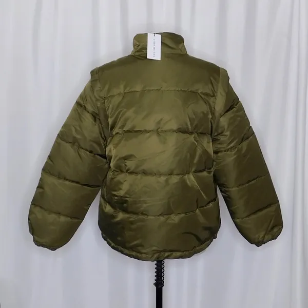 NWT!! WEWOREWHAT Zip Off Sleeve Nylon Puffer Jacket Military Olive Medium - Image 8
