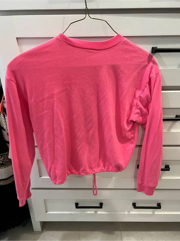 Cropped Hot Pink Drawstring Sweatshirt Size M - Image 5