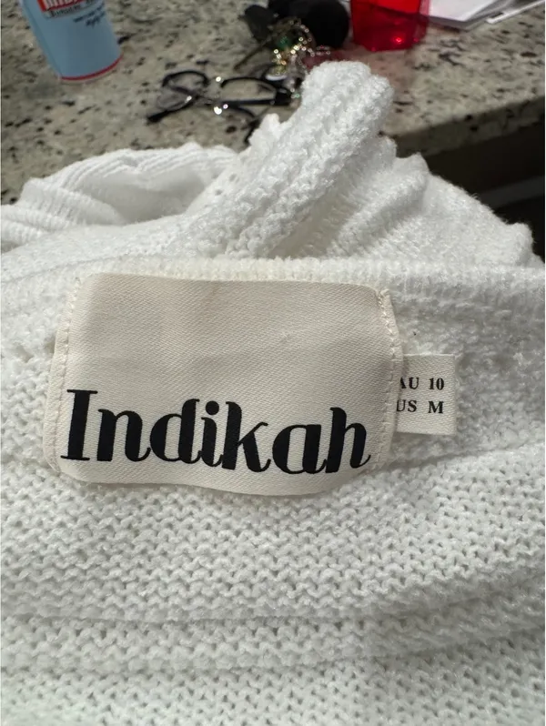 Indikah White Knit Long Sleeve Mini Dress with Cutout Back - Image 5