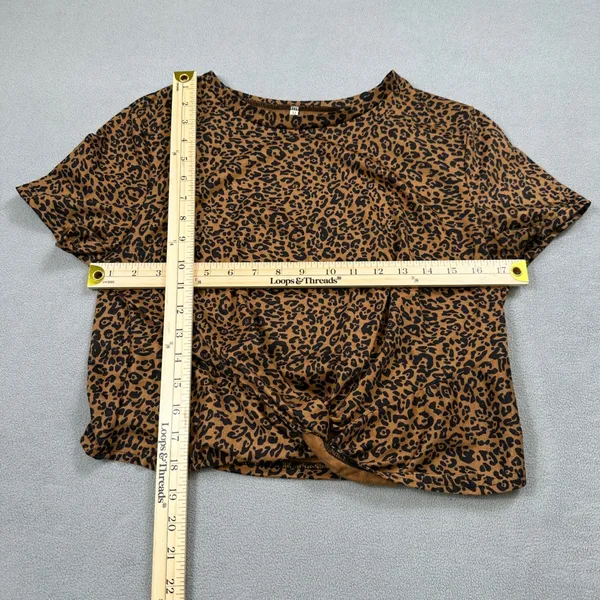 Shein Tunic Top M Womens Leopard Print Twist Front Short Sleeve Cute Blouse - Image 3