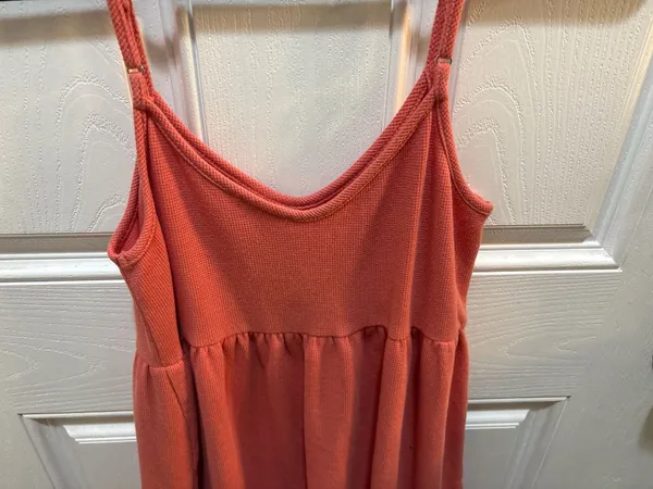 Pink Lily Coral Waffle Knit Ruffle Babydoll Mini Dress Size S - Image 6