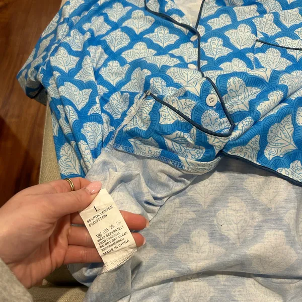 Blue and White Women’s Short Sleeve and Shorts Pajamas - Image 5