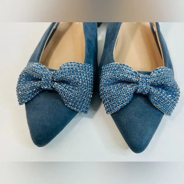 Juicy Couture “Chessa” Blue Suede Slingback Flats with Rhinestone Bows size 7 - Image 3