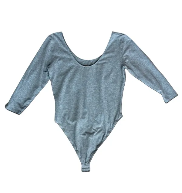 Heather Grey Basic Tee 3/4 Sleeve Bodysuit - Image 3