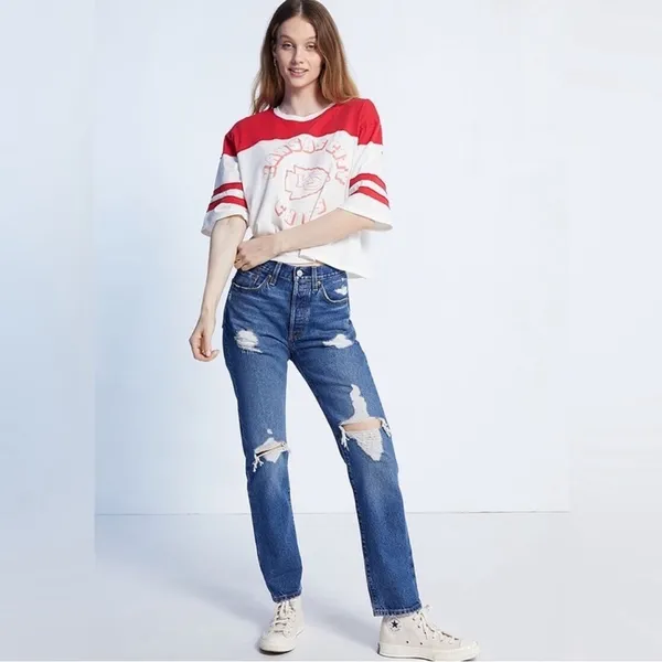 Levi’s High Rise Straight Leg Denim Distressed Jeans - Image 6