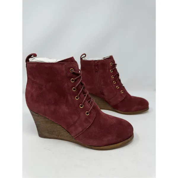 Diba Blake Suede Bootie Burgundy Ankle Boot Lace Up Wedges Size 9.5 NWOB - Image 10