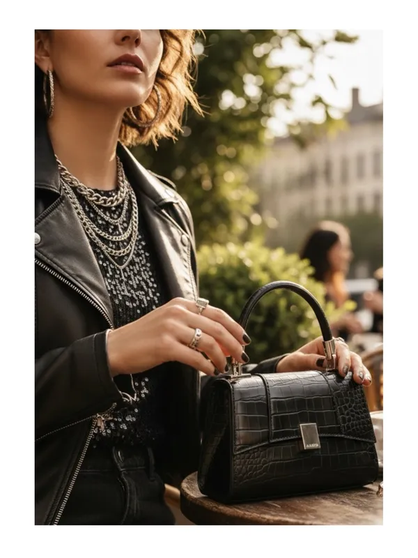 Aldo 𓆈 Vegan Croc Embossed Convertible Crossbody Top Handle Mini Bag 𓆈 Black 𓆈 - Image 2