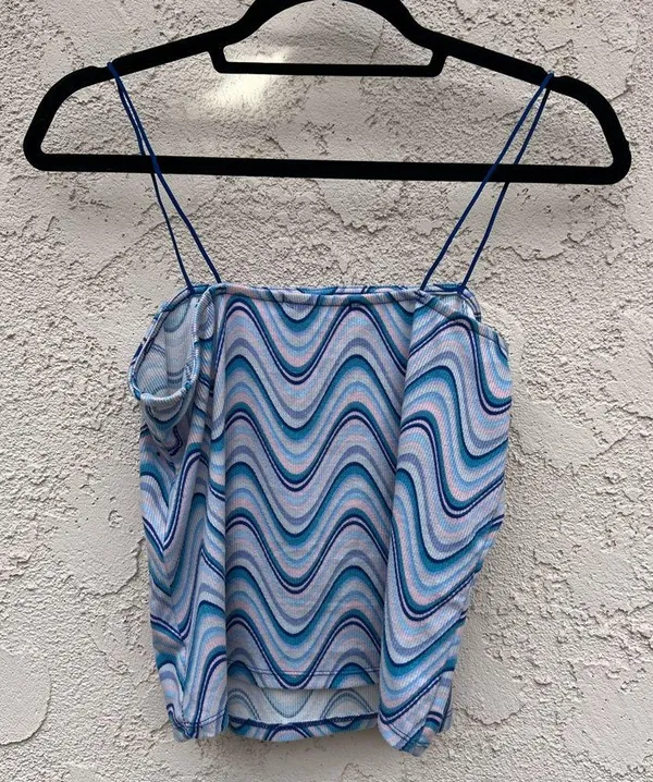 Fade Rose Marble stripe blue string spaghetti strap tank top Size L - Image 2