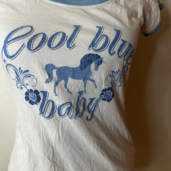 Spell & The Gypsy Collective Cool Blue Baby Tee white blue whimsical unicorn XS - Image 3