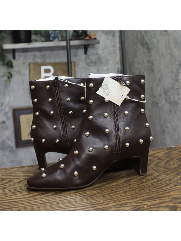 NWT A New Day Wide Width Tigris Low-Shaft Studded Heeled Booties Dark Brown 7.5W - Image 7