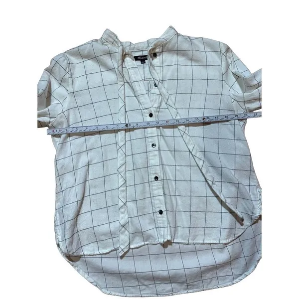 Madewell Flannel Tie-Neck Shirt in Windowpane‎ sz S - Image 8
