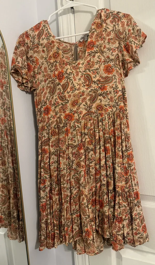 Orange & cream floral mini dress smocked - Image 2