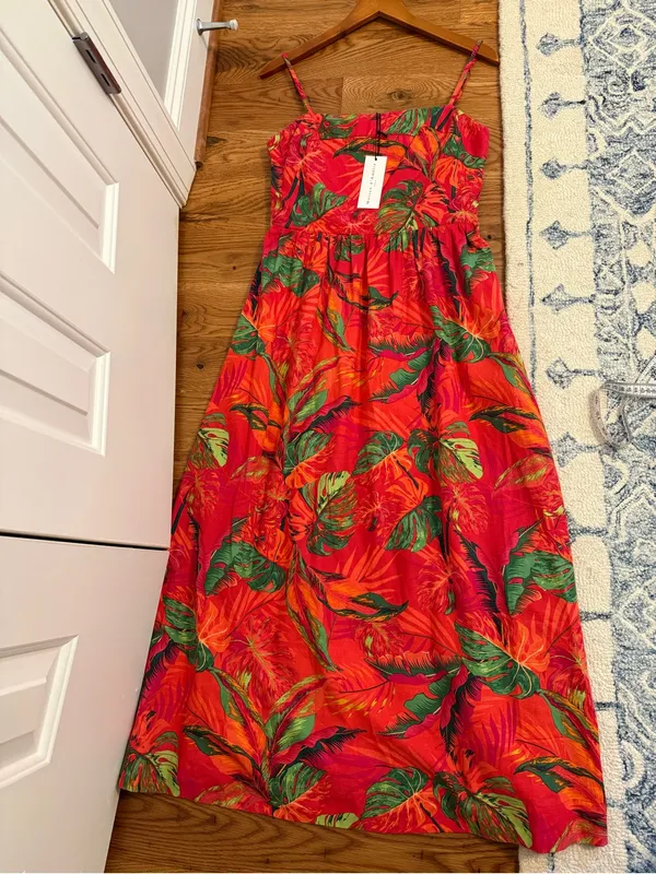 Maison d'Amélie tropical print red maxi dress NWT Size Small Linen Blend - Image 6
