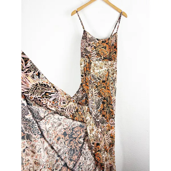 Free People Forever Yours Smocked Slip Maxi Dress Small Brown Black Floral Boho - Image 12