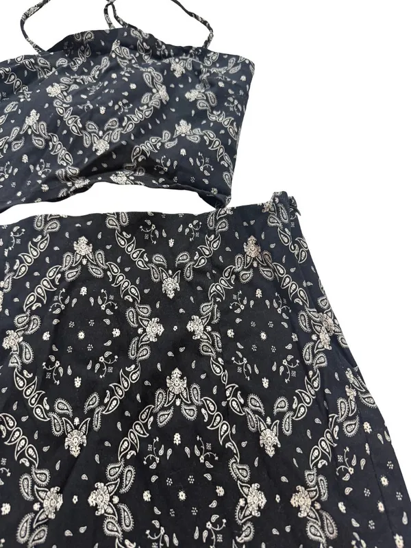 Garage Black White Paisley Outfit Bandana Crop Skirt Set Lace Small Women's - Image 6