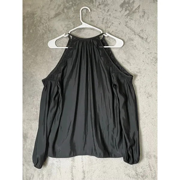 Ramy Brook Jackson Blouse Medium Black Cold Shoulder Lace Trim Date Night Top - Image 3