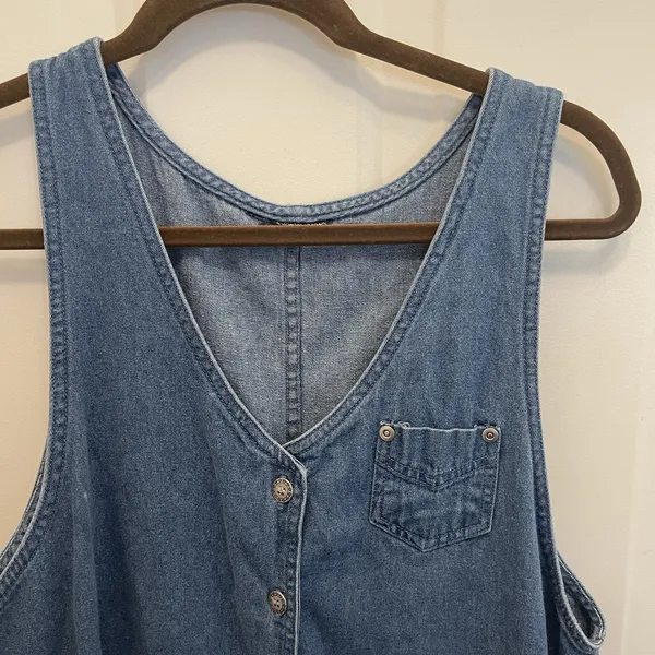 Vintage Denim Button Front Sleeveless Maxi Dress Jumper‎ Blue Cottage Coastal - Image 3