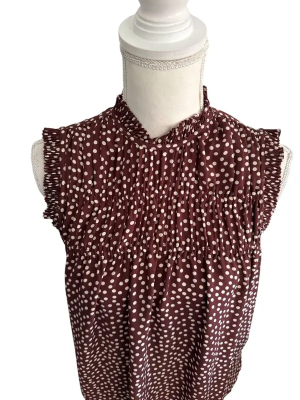 DKNY Womens Brown Polka Dot Sleeveless Top Size XL - Image 4