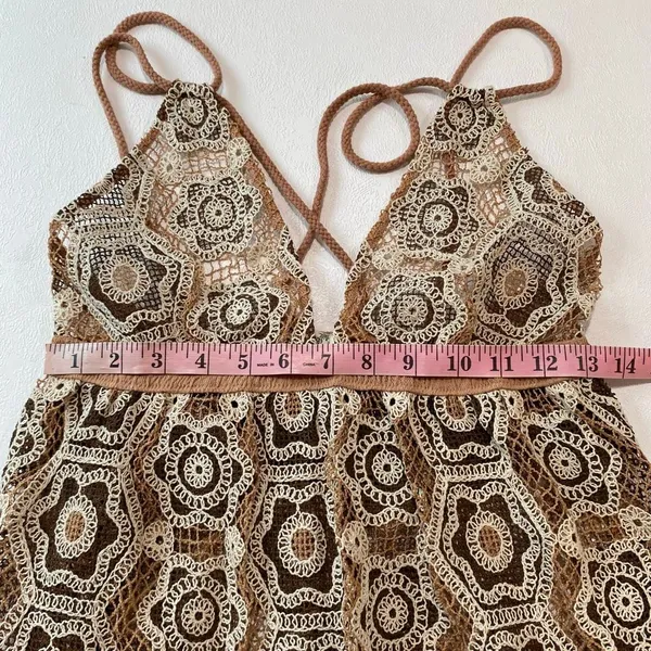 Free People XS Crochet Lace Maxi Cover Up Brown Boho Beach Resort - Image 7