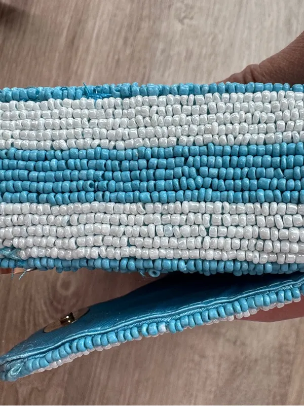 Handcrafted in India Blue Striped Vegetable Beaded Bag Viral TikTok NWT - Image 11