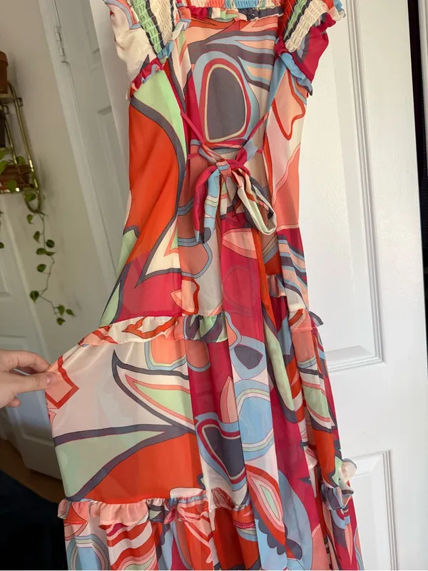 Alexis for Target Abstract Print Ruffle Tiered Maxi Dress Red Orange Size XXS - Image 6