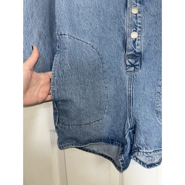 Madewell Denim Long Sleeve Romper Burnham Wash XXS Utility Workwear - Image 5