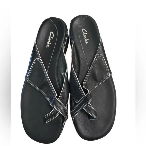 Clarks Black Leather Thong/Flip-Sandals Women’s Comfortable Everyday Style Sz 9‎ - Image 6