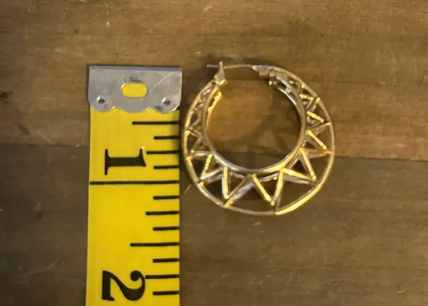 Gold Tone Geometric Puffed Hoop Earrings - Image 4