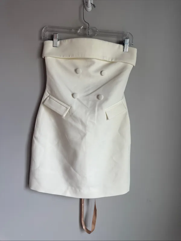 NEW Meshki Abbie Strapless Suiting Mini Dress - Ivory XS - Image 3