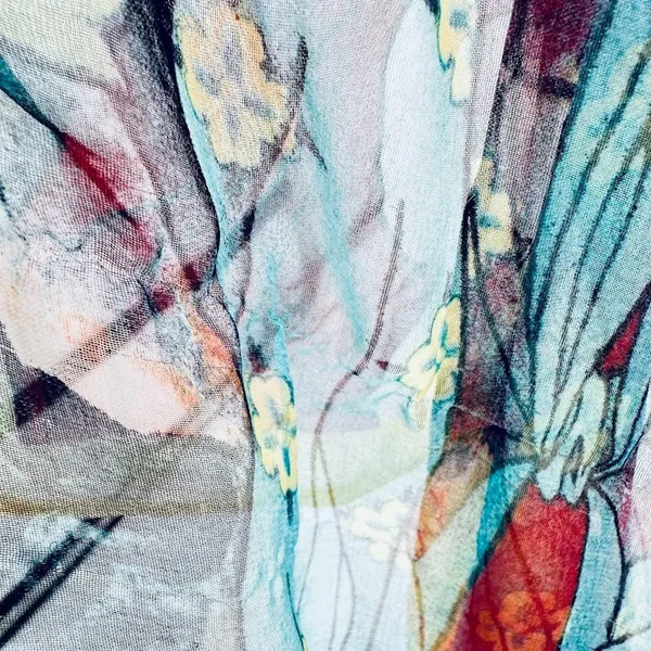 Silk Blend Scarf Asian Geisha Floral Print 66 x 19 Rectangle Art‎ Wall Decor - Image 10