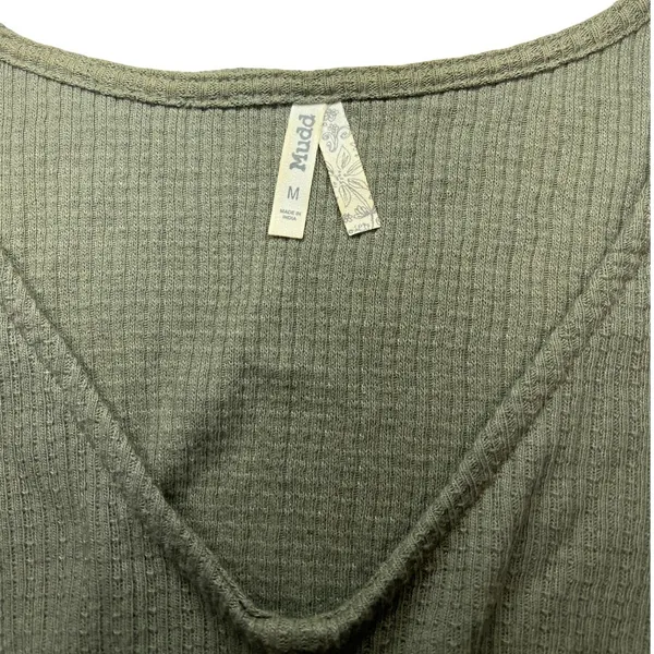Mudd Y2K Waffle‎ Knit Button Front Cropped Top Olive Green Medium EUC - Image 3