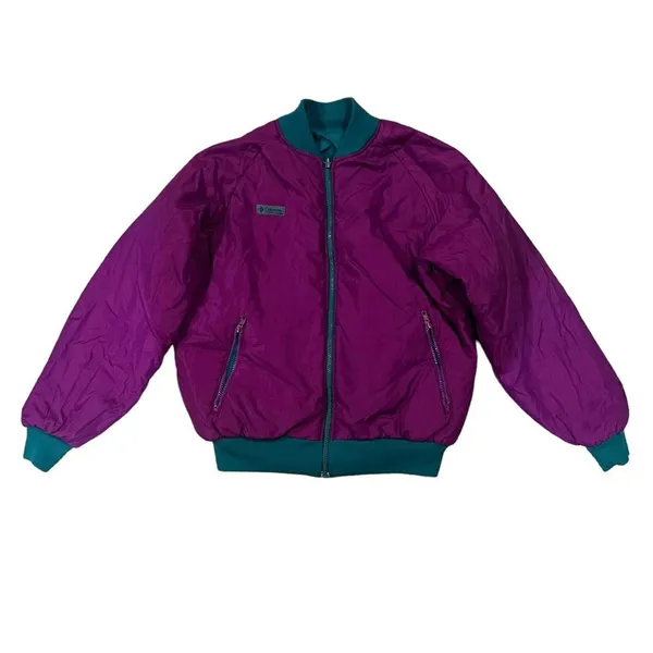 Columbia Reversible Bomber Jacket Purple Teal‎ Full Zip Size Medium Unisex - Image 2
