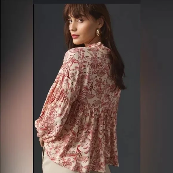 ANTHROPOLOGIE Paisley‎ Boho Top Small Petite Shirred - Image 3