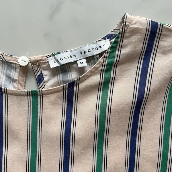 English Factory cotton Striped Asymmetric Midi Dress Sz Medium coastal preppy - Image 3