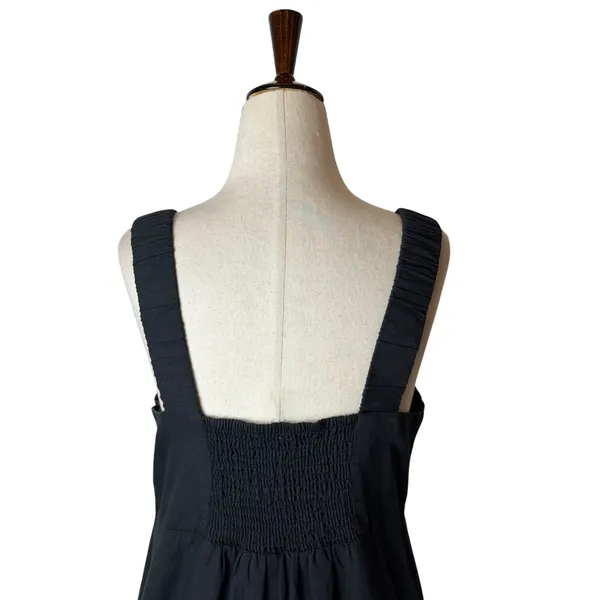 Pact Canopy Linen Blend Tank Dress Women Medium Black Smocked Maxi Lagenlook - Image 6