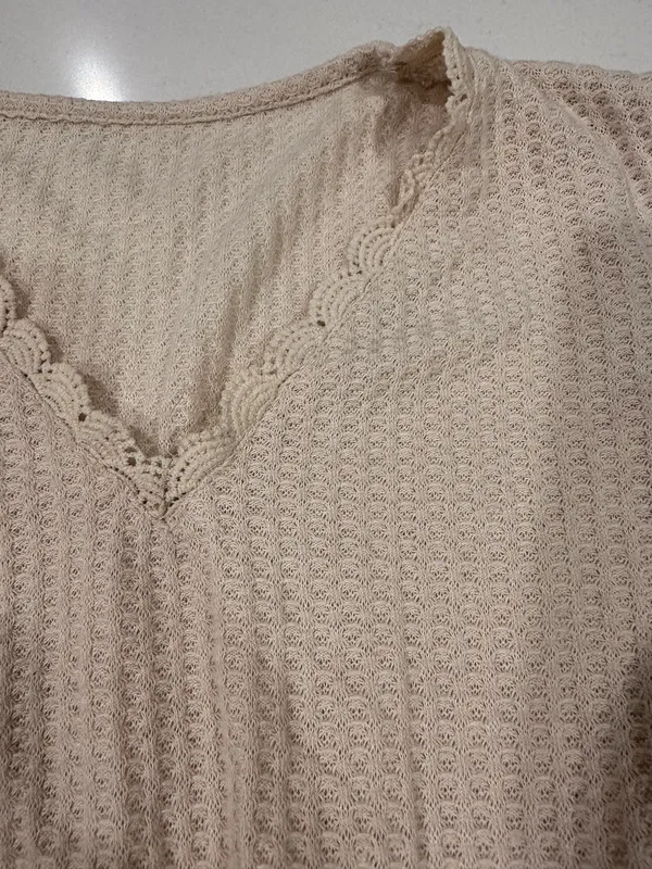 SHEIN Maternity Waffle Knit V-Neck Tunic with Waist Tie - Image 4