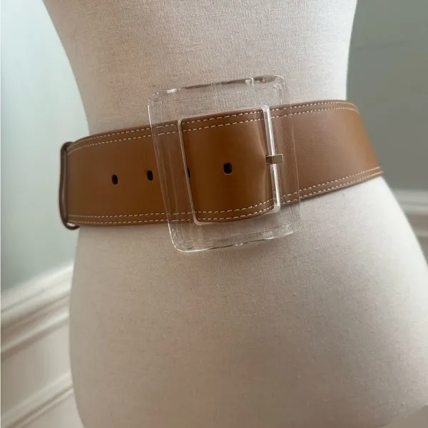 Veronica Beard Corin Brown Belt clear acrylic buckle Large - Image 2