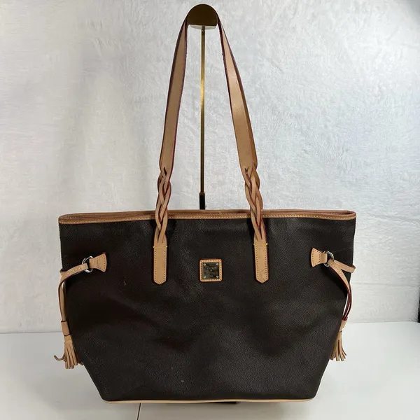Dooney & Bourke Florentine Bailey Tote Bag Black Pebbled Leather Tassel Classic - Image 2