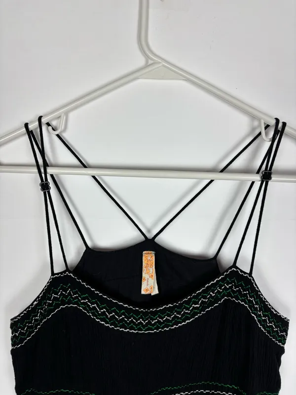 Anthropologie Maeve Dress Size 4 Black Embroidered Strappy Fit Flare Boho Gauze - Image 4