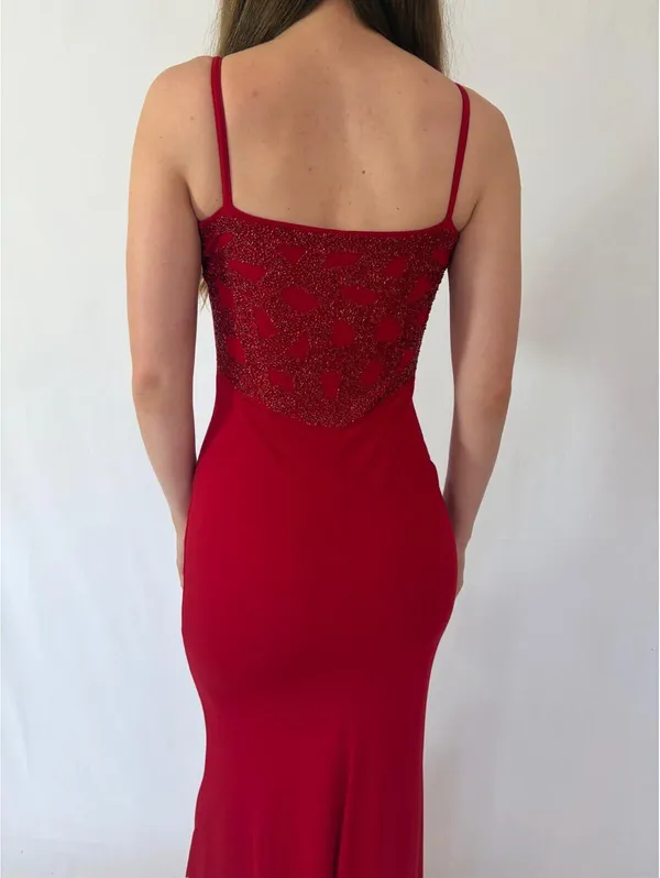 Vintage Red Beaded Georgiou Studio Evening Gown - Image 7
