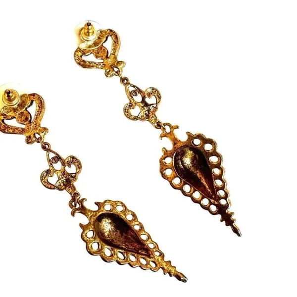 Gold tone Vintage Victorian Renaissance statement Dangle Earrings - Image 5