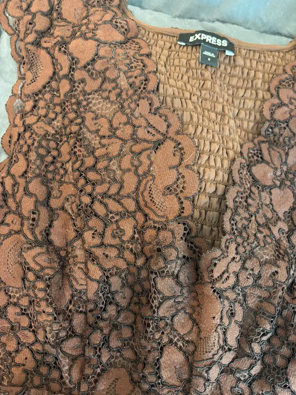 Express Chocolate Brown Lace  Top S - Image 3