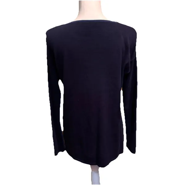 Lauren Ralph Lauren Two Tone Blue V Neck Sweater‎ Womens Size Small Linen Cotton - Image 2