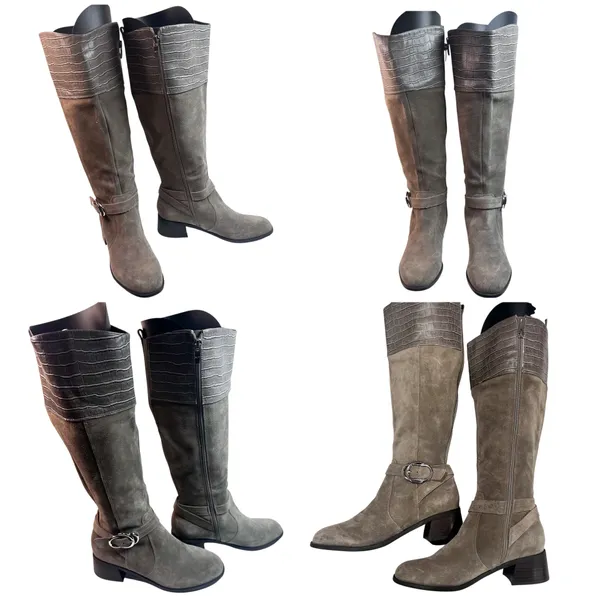 Marc Fisher suede knee-high boots size 7W taupe neutral riding style - Image 7